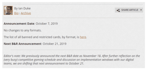 Magic: THe Gathering Ban