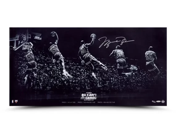 UDA: Michael Jordan Autographed “Kiss the Rim” 36x18