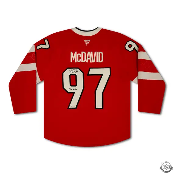 UDA: Connor McDavid Autographed & Inscribed “GW GOAL” Authentic 4 Nations Faceoff Red Team Canada Jersey